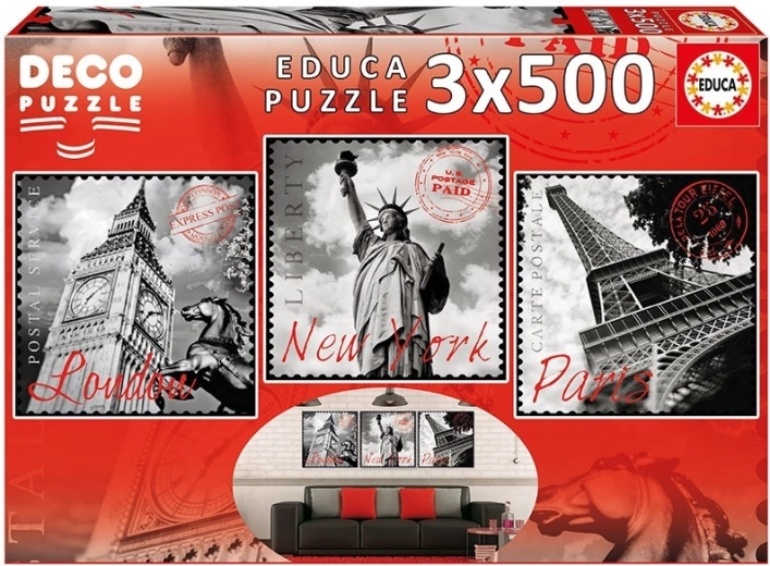 Educa pusle Big Cities Deco 3× 500 tükki