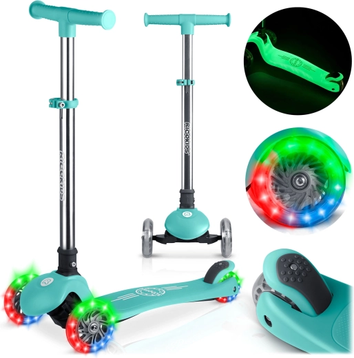 Kolmerattaline tasakaalutõukeratas lastele RICOKIDS Glow – türkiissinine