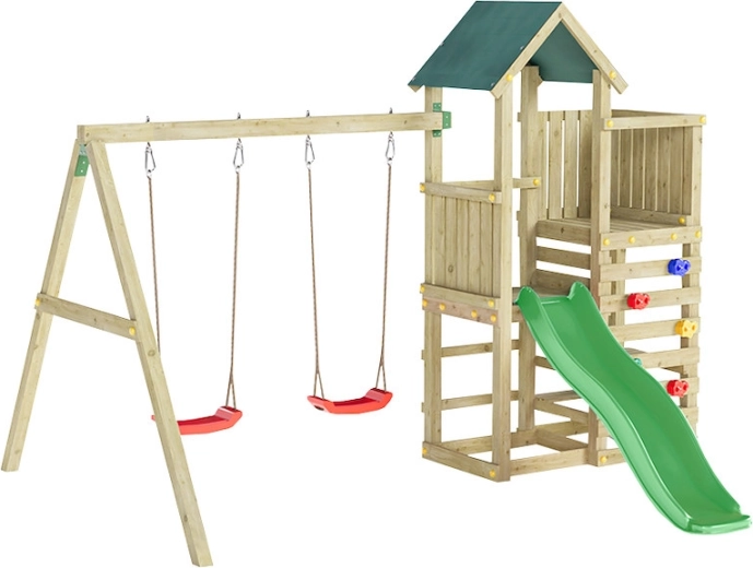 Marimexi laste puidust mänguväljak Play Basic rohelise liumäega