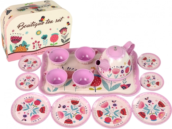 Pink children's tea and coffee set in a carry case