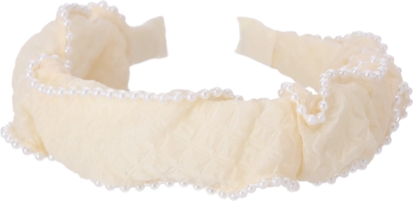 Wide headband with pearls – white