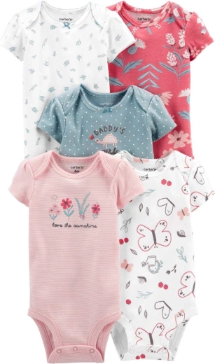 Carter’s tüdrukute puuvillane lühikeste varrukatega bodi pink/sinine, 5 tk