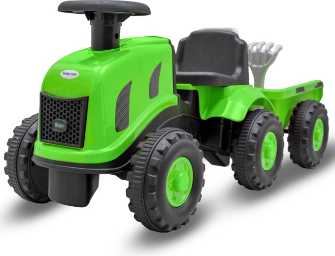 Laste jalgadega sõiduk traktor haagise ja tööriistadega BABY MIX Benny – roheline
