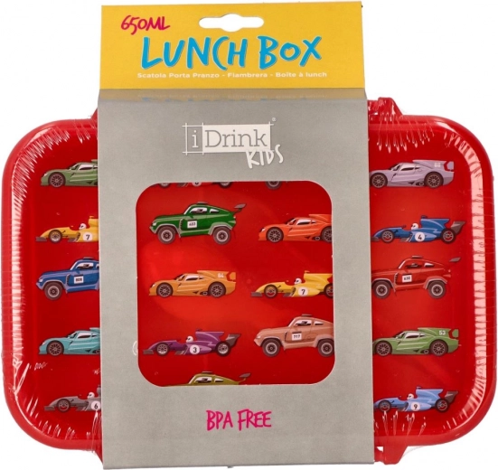 Car-themed lunch box with cutlery set