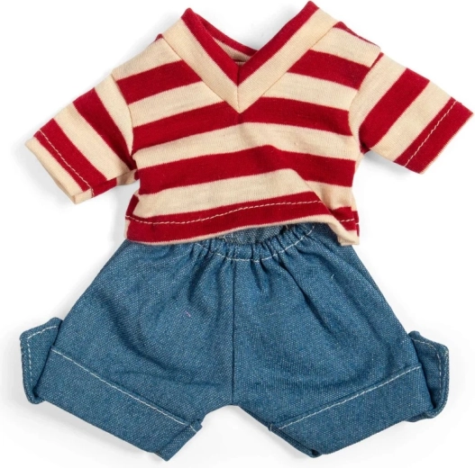 Bigjigs Toys Denim Shorts and Red-and-White Striped T-Shirt for 28 cm Doll