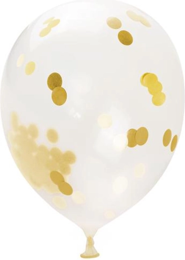 Confetti Balloon – Gold, 30 cm, 5 pcs