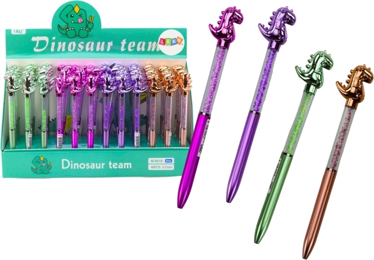 Dinosaurusekujuline pastapliiats, sädelevad kivikesed, sinine tint 0,7 mm, värvivalik