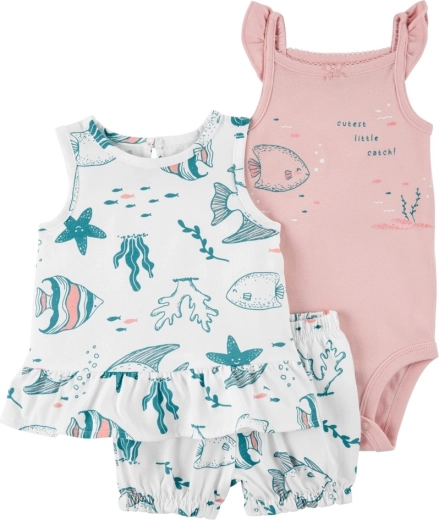 Carter's 3-piece set for girls Pink ocean – sleeveless bodysuit, sleeveless top and shorts