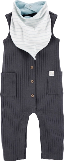 Carter's 2-piece set: sleeveless romper and bib, charcoal for boys (size 56)