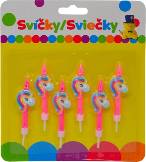 Unicorn Birthday Candles with Holders, 6 pcs