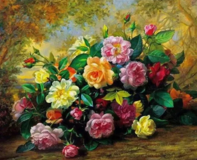 Teemantmaalimine Rikkalik lillekimp 30 × 40 cm