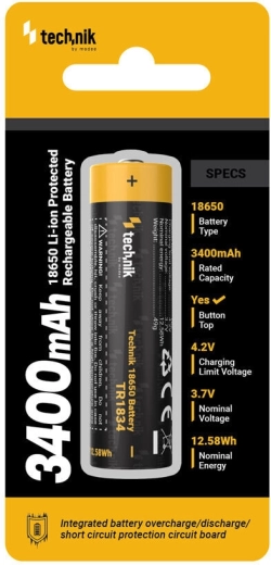 Rechargeable Li-Ion Battery 18650 3400 mAh 3.7 V with Protection Technik