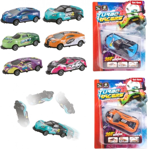 Flip-over racing car 9 cm with pull-back, mixed colors