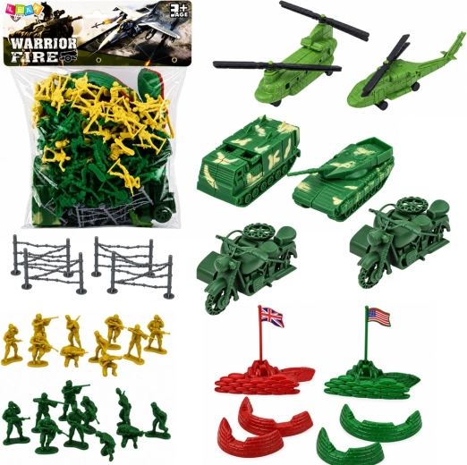 Children's military set with soldiers, vehicles and map, 121 pieces