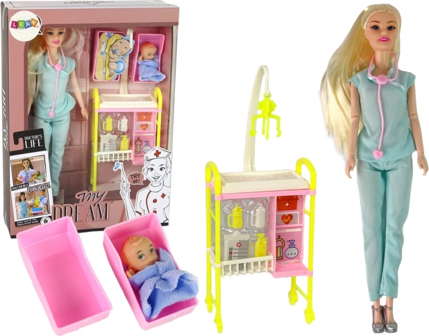 Medical doll with long hair and accessories