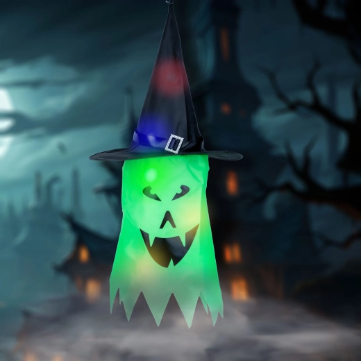 Halloweeni rippuv LED-dekoratsioon, roheline kummitus