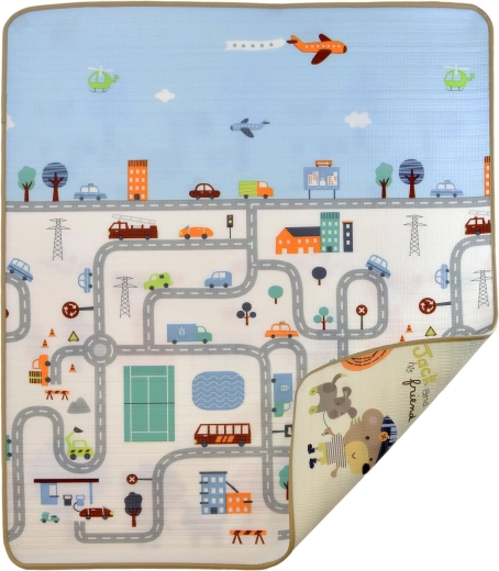 Humbi kahepoolne vahtplastist hariv mängumatt tänavad ja loomad 180 × 200 × 0,5 cm