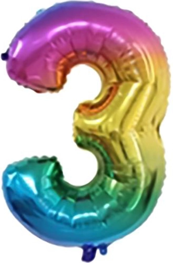 TORO Foil Balloon Number 3, 30 cm, Rainbow