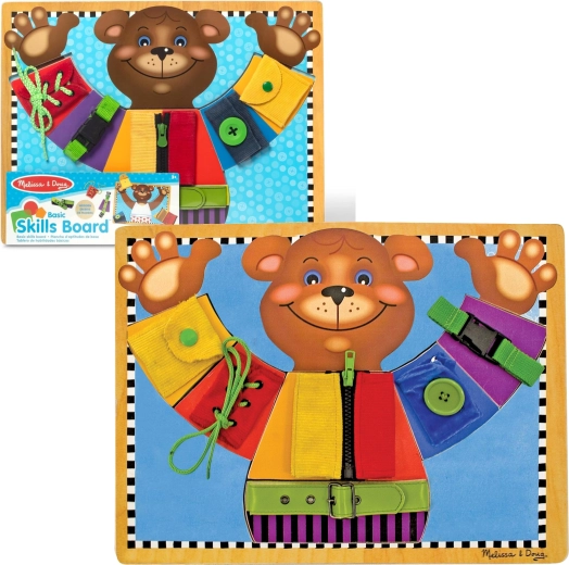 wooden activity board teddy bear – learning basic skills melissa & doug