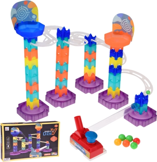 Colorful Marble Run DIY with Launcher, 58 Pieces