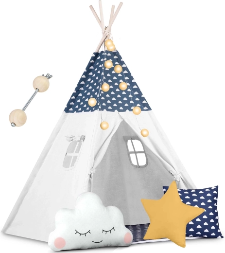 Nukido laste teepee valgusketiga – meresinine