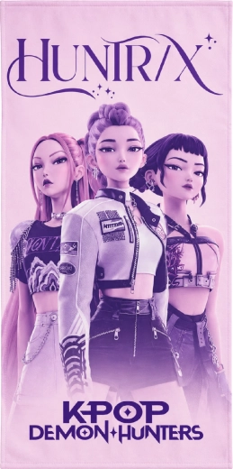 K-Pop Demon Hunters Huntrixi laste kiiresti kuivav saunalina 70 × 140 cm, roosa-lilla