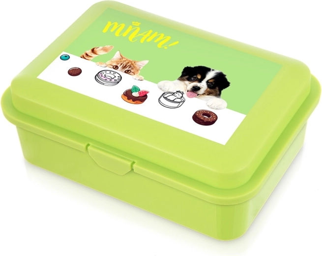 Green lunch box with dog and cat 750 ml