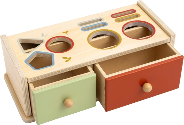 Two games in one: shape sorter and hammering bench