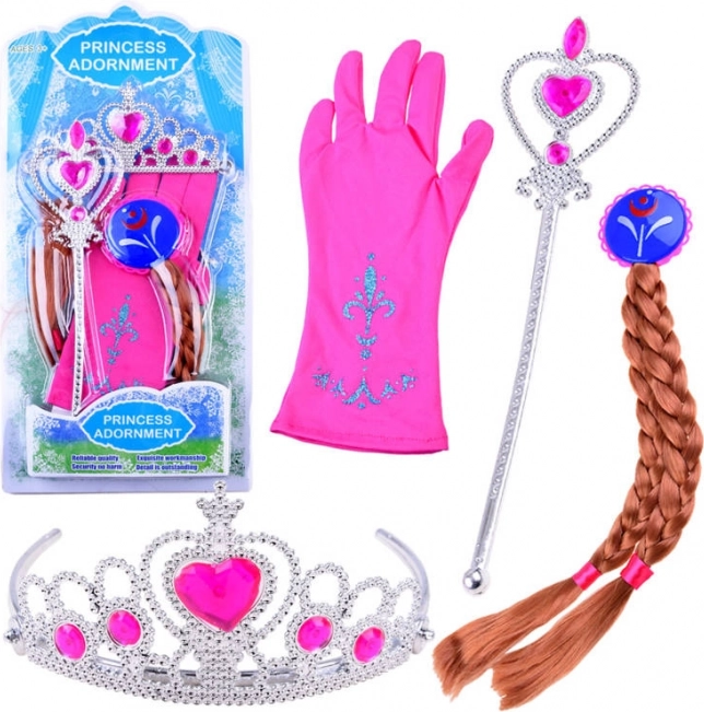 Costume Set Princess with Crown and Braids – Pink