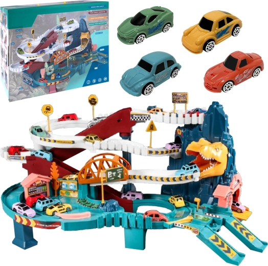 Dinosaur track with elevator and 4 cars with sound