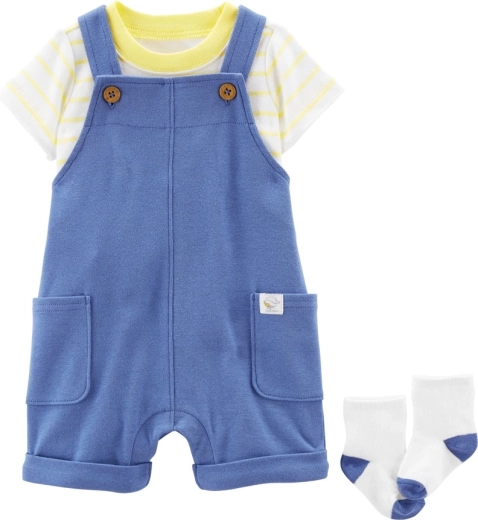 Carter's three-piece baby set Yellow Stripes – T-shirt, dungaree shorts and socks