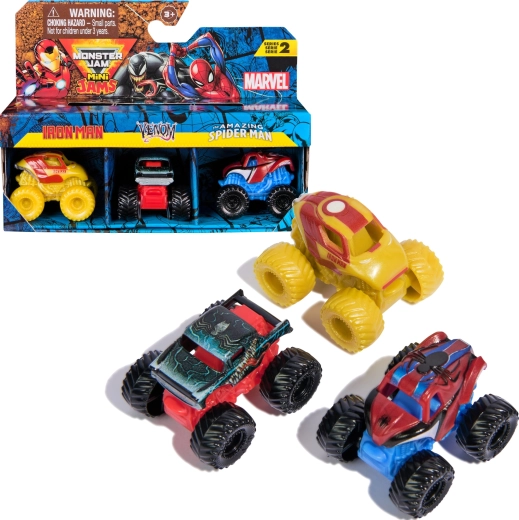 Spin Masteri 3 mini monster trucki komplekt MARVEL – IRON MAN, VENOM ja SPIDER-MAN (1:87)