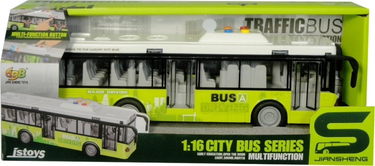 Green city bus with lights and sound