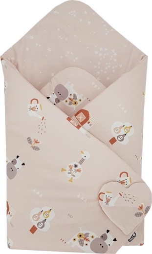 Eco double-sided cotton baby swaddle wrap Bees Stars beige 75 × 75 cm