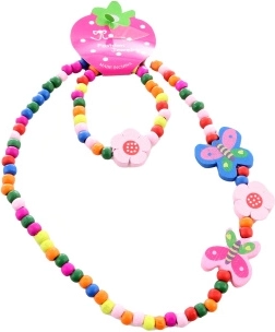 Necklace and Bracelet Set with Butterfly Wooden Beads