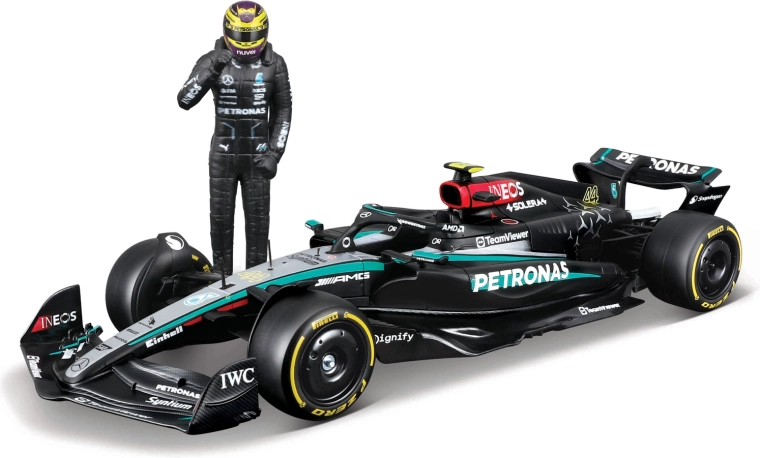 Bburago F1 mudel Mercedes-AMG Petronas W15 2024 Lewis Hamilton 1:24 koos sõitja figuuriga