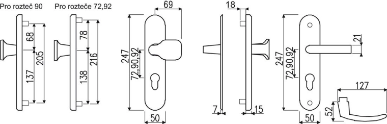 Security hardware without cylinder cover 72 mm, silver anodized RICHTER