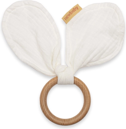 Wooden teether with muslin New Baby Ears, white