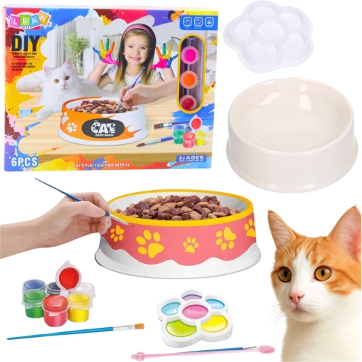 Creative set cat bowl for painting, DIY 6 pieces