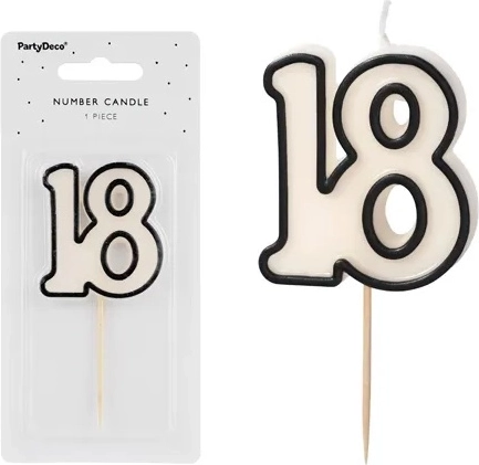 Birthday candle number 18 white-black 5.5 cm - 1 piece