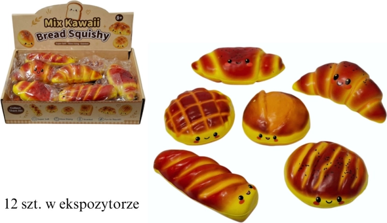 Kawaii anti-stress squishy fidget – croissant/bun mix - 1 piece