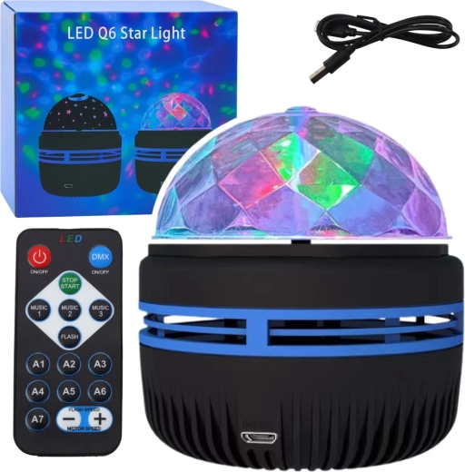 USB LED-projektor ja öölamp RGB 360° kaugjuhtimispuldiga