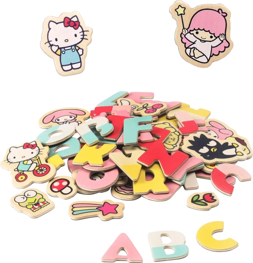 Hello Kitty magnetilised tähed ja pildid – hariv puidust komplekt lastele (75 tk)