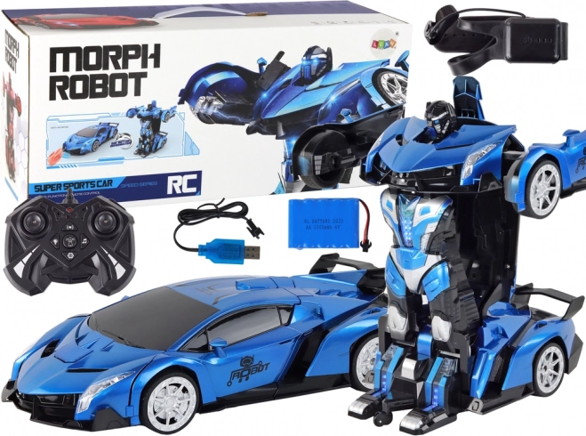 RC transformeeruv auto–robot 1:10, sinine, žestidega juhtimine