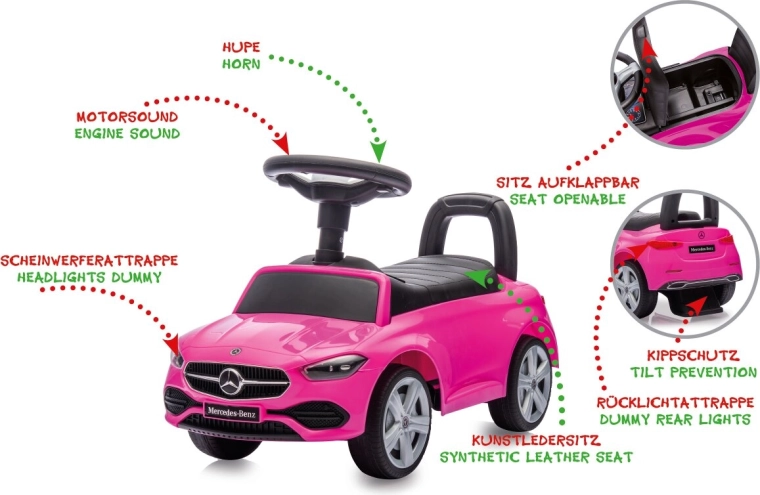 Laste Mercedes-Benz C-Class 2-in-1-tõukeauto roosa