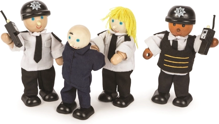 Tidlo puidust figuurid politseinikud ja varas (4 tk)