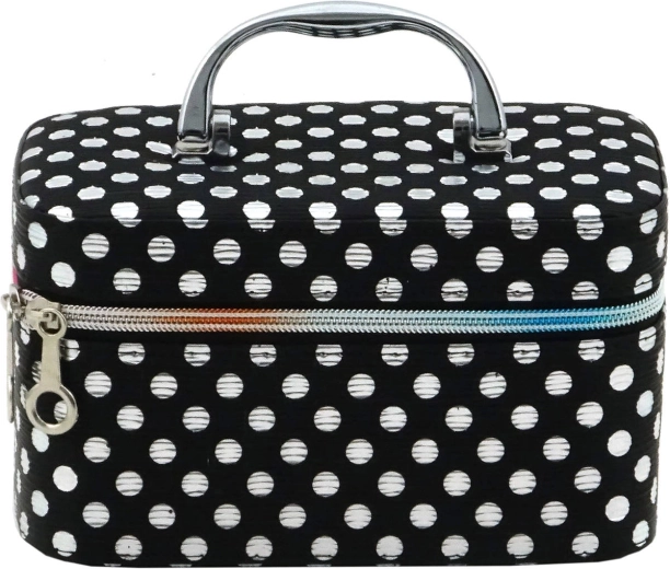 Children’s cosmetic case with mirror and zip, black with silver polka dots (size S)