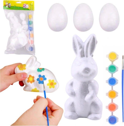 Easter set with polystyrene eggs and bunny, 3 pieces