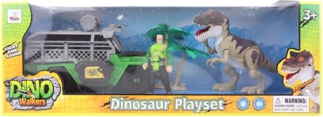Battery-powered dinosaur set with off-road car and figure
