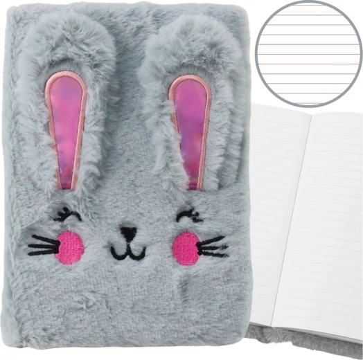 Plush A5 Notebook with Bunny, Lined, Gray